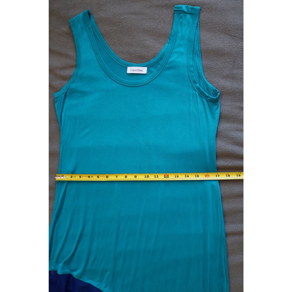 CALVIN KLEIN Dress Medium Aqua Blue Asymmetrical Sheer Ruffle Sleeveless Beach - Picture 5 of 16